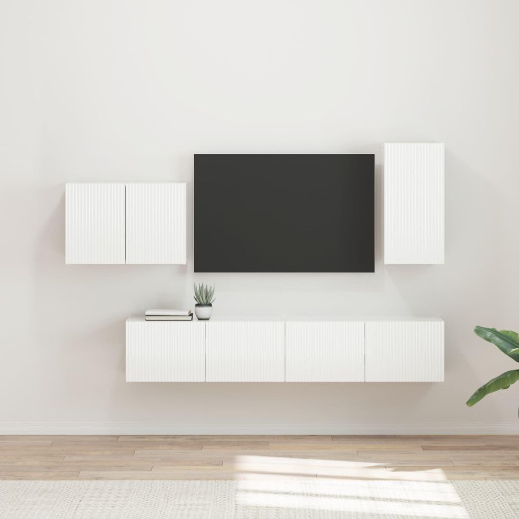 Maison Exclusive - TV-Wandregal-Set 4 pcs Hochglanz Weiß Holzwerkstoff