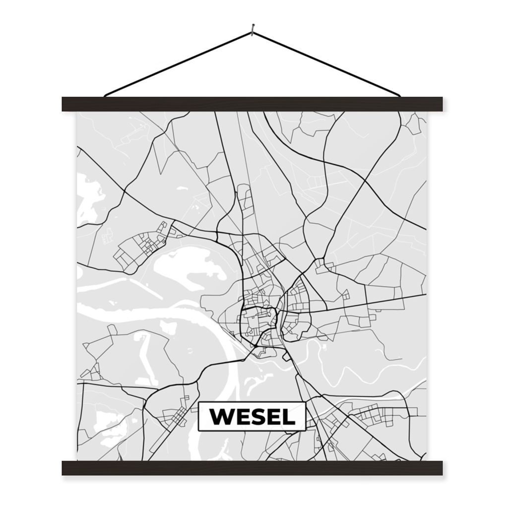 MuchoWow Textilposter Deutschland - Wesel - Karte - Stadtplan - Wegbeschreibung 120x120 cm mit schwarzem Rahmen - Aufhängungsset