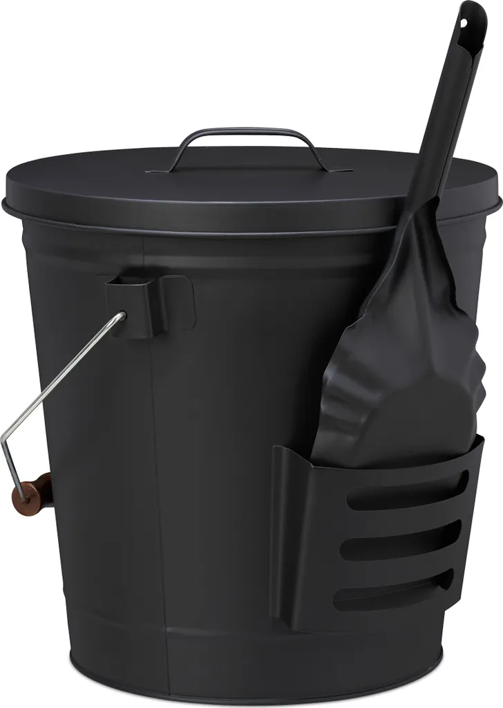 Relaxdays Secchio Porta Cenere 19L Nero con Coperchio - Acciaio Robusto