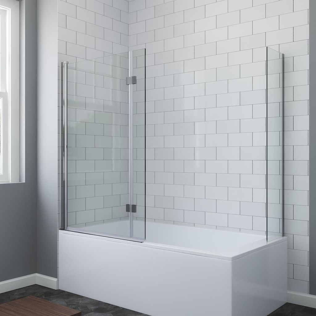 Duschabtrennung für Badewanne, L-Form 93,5x30x140cm, 8mm Sicherheitsglas, 2-türig mit Scharnieren,inkl. kleines Seitenteil