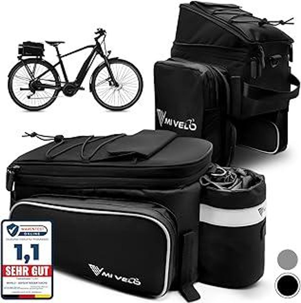 MIVELO - Fahrradtasche für Gepäckträger - Gepäckträgertasche Fahrrad - erweiterbar auf 20L - wasserabweisend - 20L schwarz