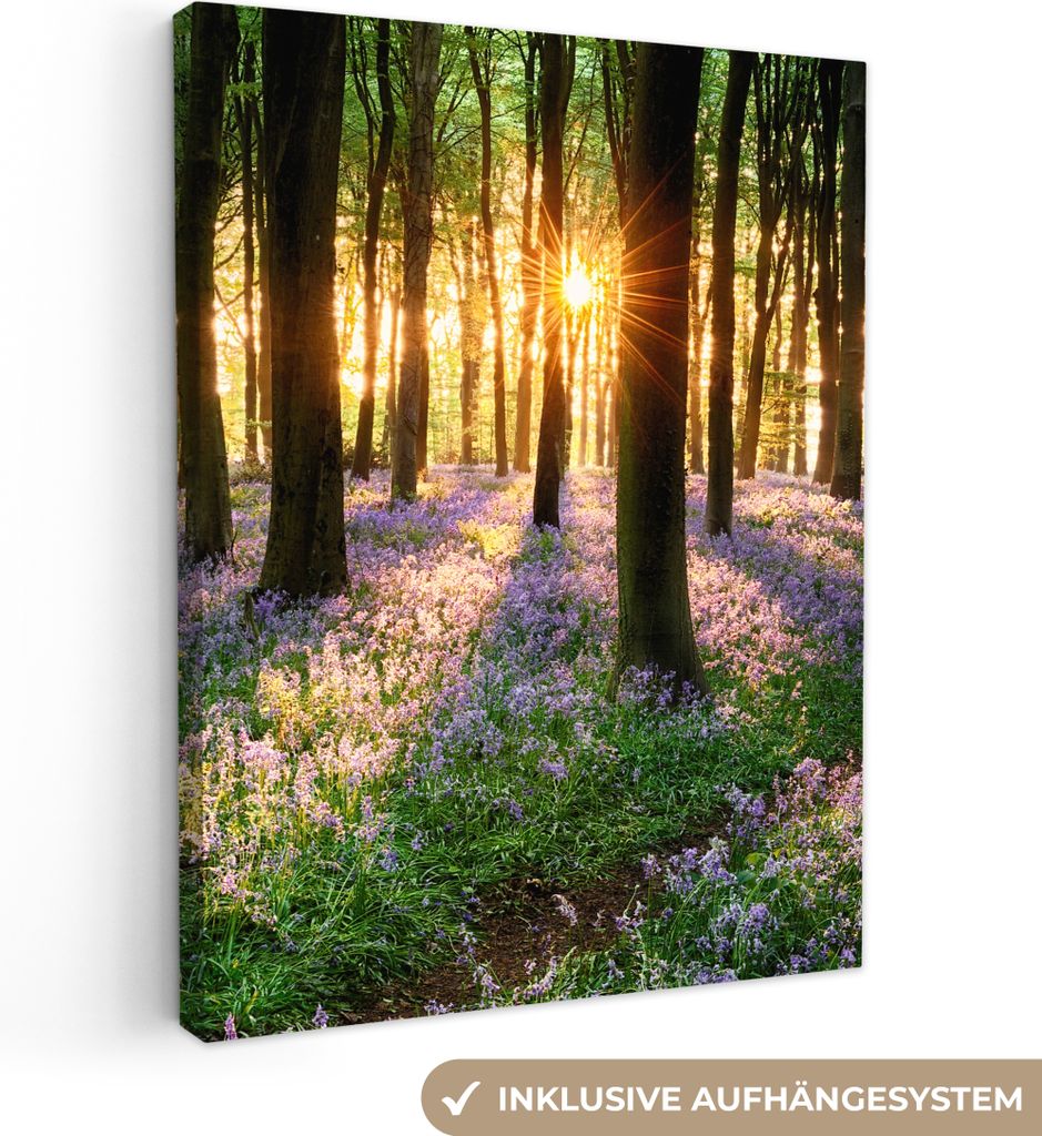 Wanddeko 30x40 cm - Wald - Blumen - Lavendel - Sonne - Lila - Natur, Leinwand Bilder, Deko, Gemälde