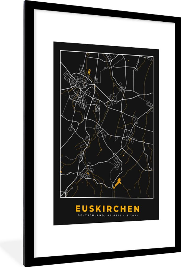 MuchoWow Gerahmtes Poster Schwarz und Gold - Stadtplan - Euskirchen - Deutschland - Karte 60x90 cm - Poster mit Schwarzem Bilderrahmen Wandposter...