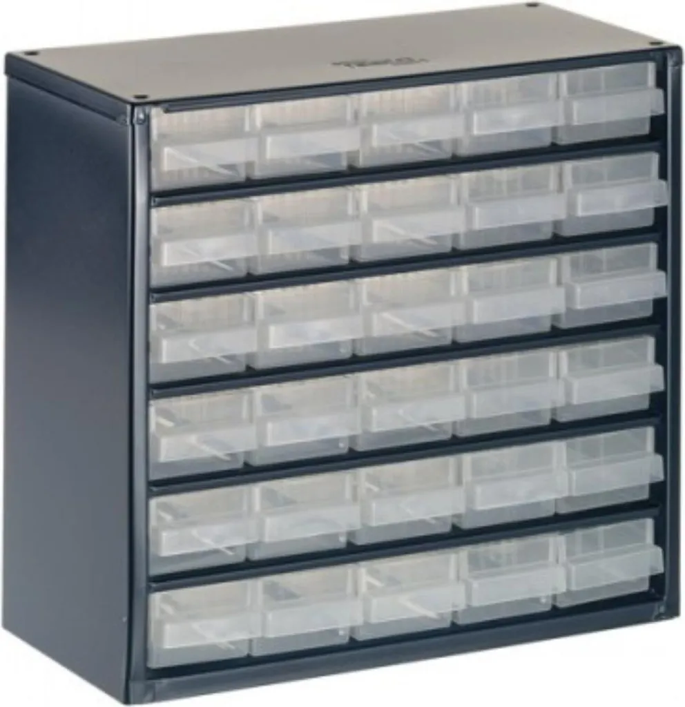 Armoire de rangement raaco 630-00 - 30 tiroirs transparents robustes