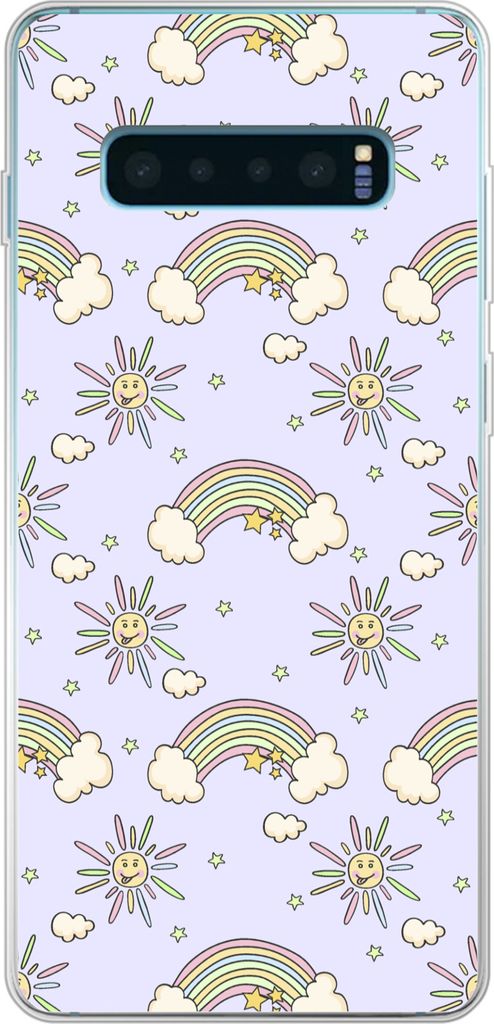 MuchoWow Handyhülle Schutzhülle Hülle für Telefoonhoesje Samsung Galaxy S10 Plus Mädchen - Regenbogen - Sonne - Muster - Mädchen - Kinder -...