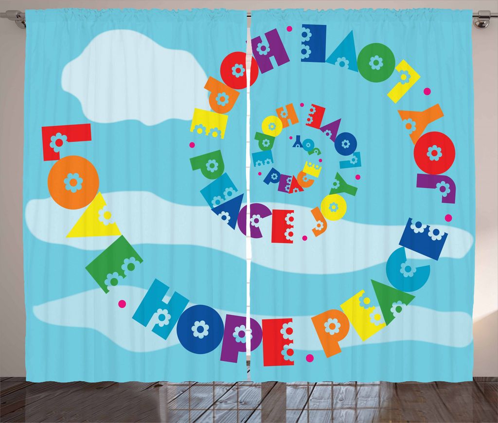 ABAKUHAUS Hoffen Rustikaler Gardine, Liebe-Hoffnungs-Friedensfreude Wörter, Schlafzimmer Kräuselband Vorhang mit Schlaufen und Haken, 280 x 245 c...