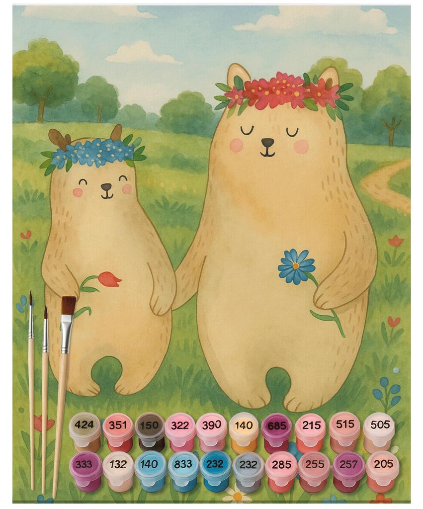 Mr. & Mrs. Panda Malen nach Zahlen Bären mit Blumenkranz Design 40 x 50 cm Ohne Rahmen - Weiß - Geschenk, Muttertag, Kinder, Zahlenbild, DIY, Fam...