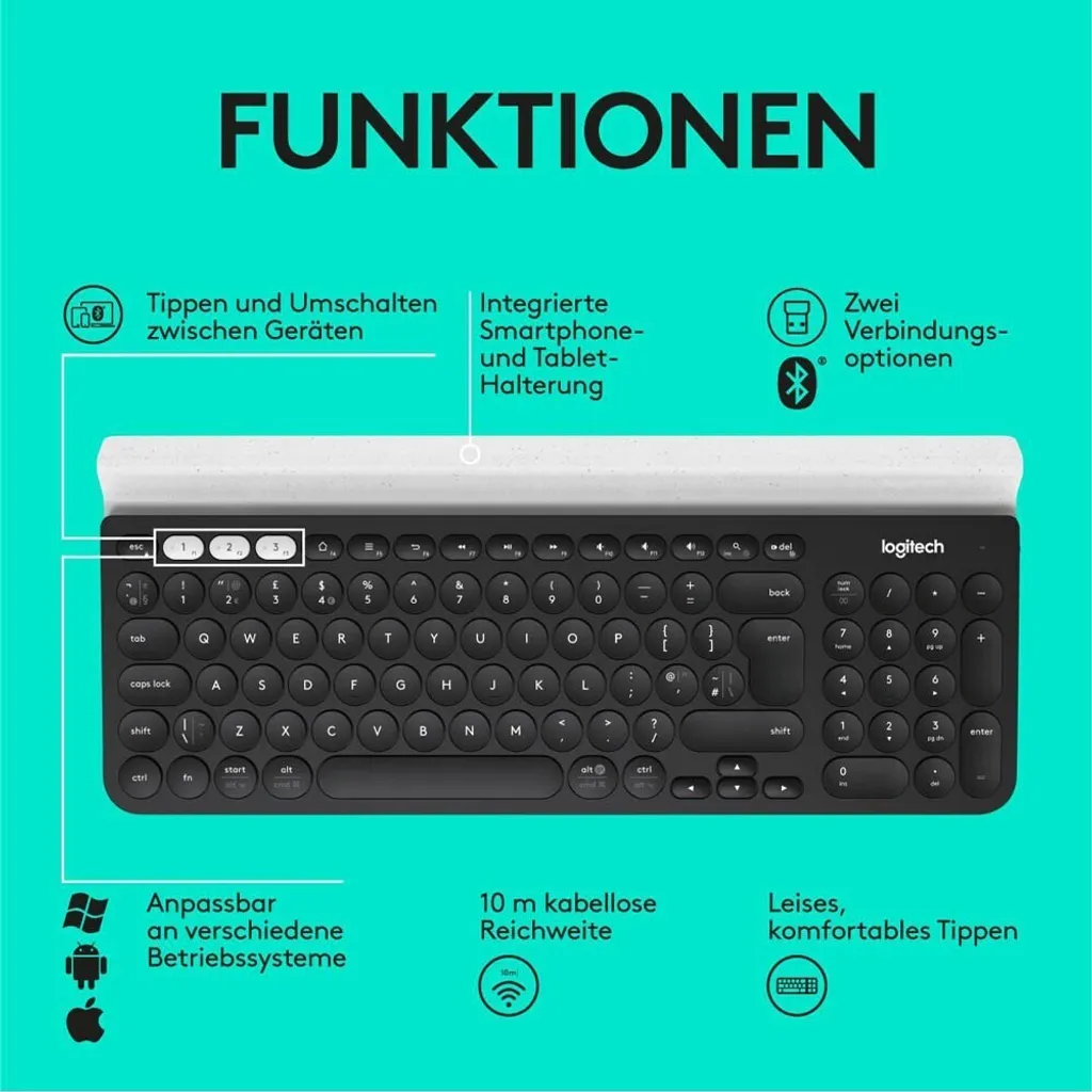 Logitech K780 Clavier Multi-Dispositifs avec Support Tablette et Mobile - 9