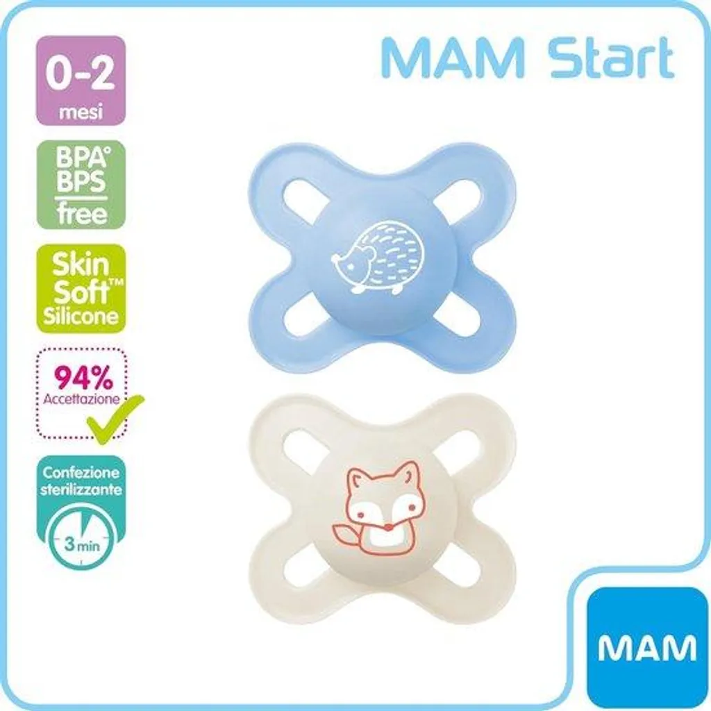 Tétine anti-irritation 0-2 mois en silicone bleu clair lot de 2