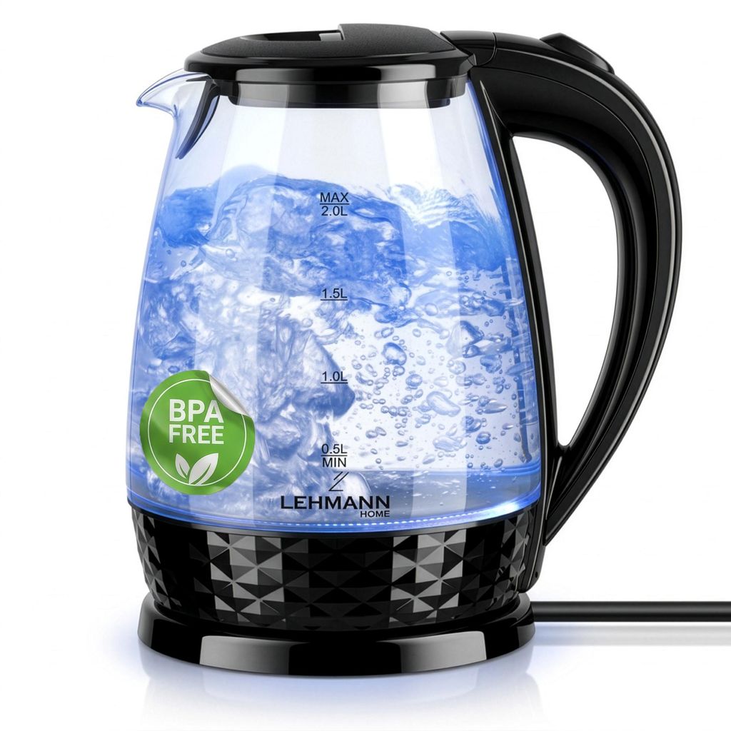 Lehmann 2L Glas-Wasserkocher für die Küche, 2200W