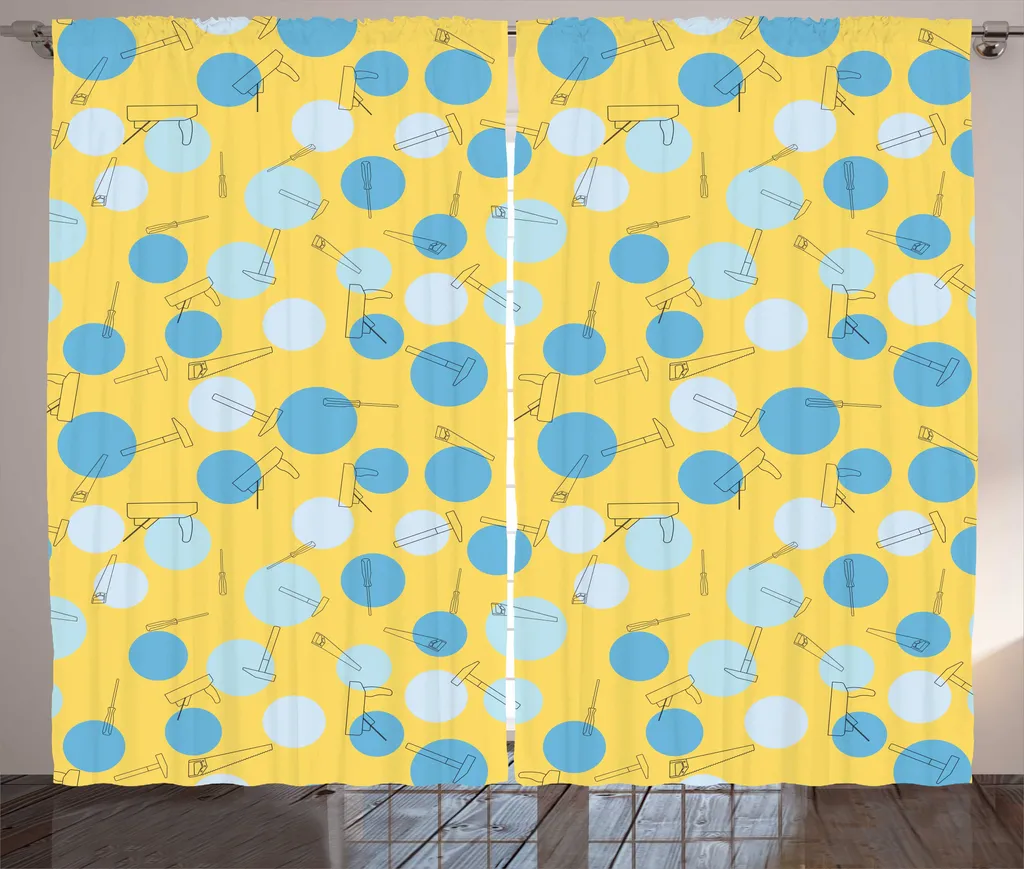 ABAKUHAUS Rideau Géométrique Rustique Outils 280x225cm Moutarde
