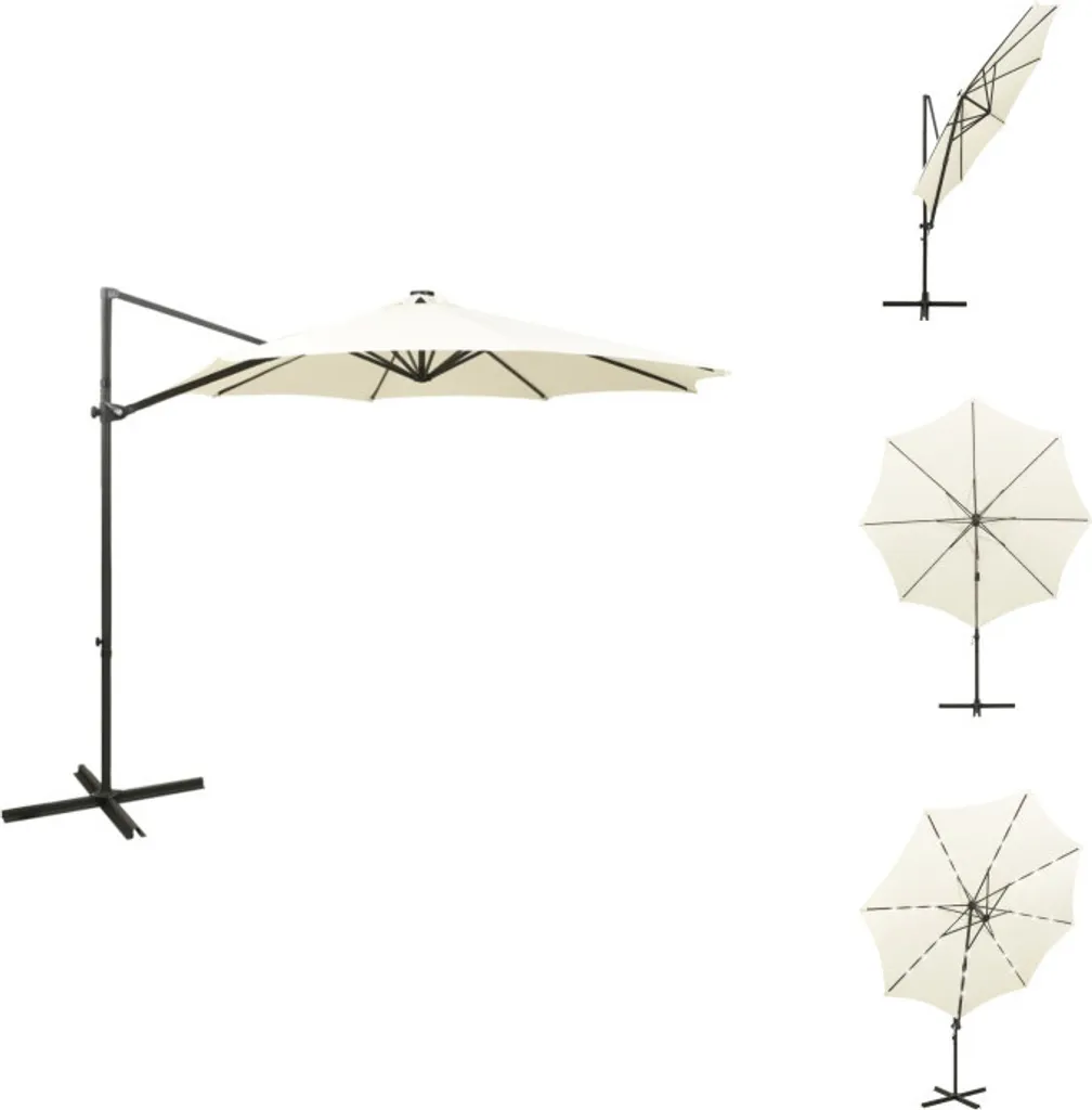 Parasol déporté vidaXL avec mât et lampes LED sable 300 cm de diamètre