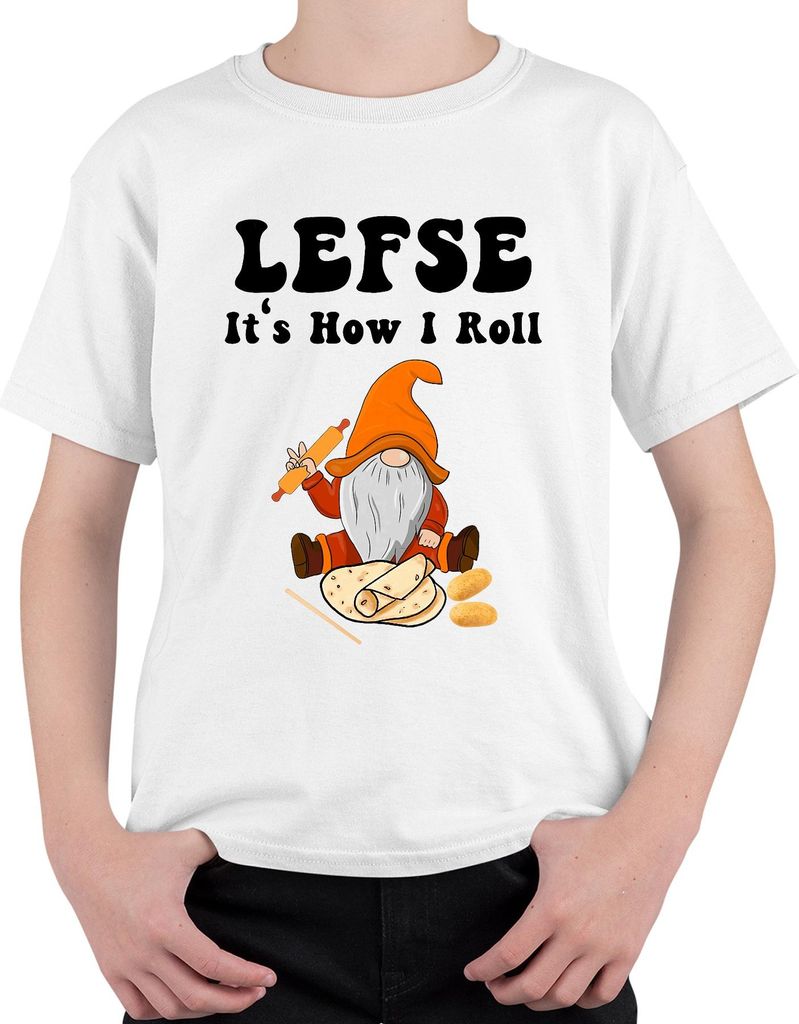 LEFSE It's How I Roll gnome rolling pin Norwegian funny kitchen Uni Kinder T-Shirt, Weiß, 140