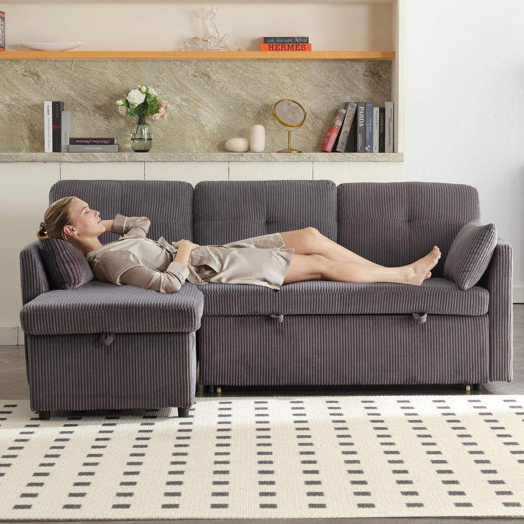 Sweiko Multi-functional sofa bed with storage and pull-out bed, chaise longue interchangeable sofa bed, sectional sofa with storage seats, modular ...