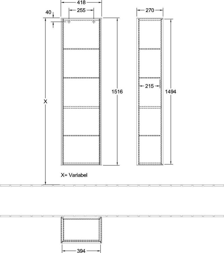 Villeroy & Boch Finion Hochschrank, Anschlag rechts, 418x1516x270mm, F49000PC