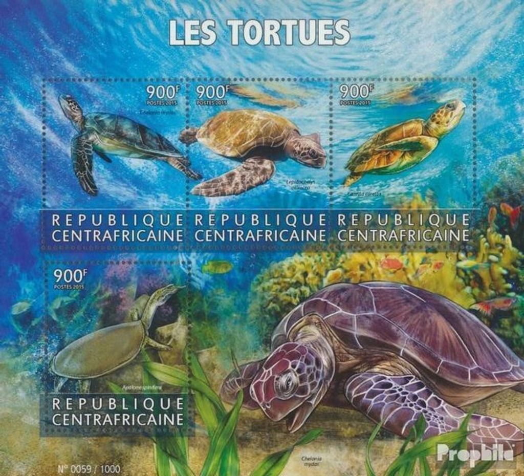 Briefmarken Zentralafrikanische Republik 2015 Mi 5900-5903 Kleinbogen (kompl. Ausgabe) postfrisch Schildkröten
