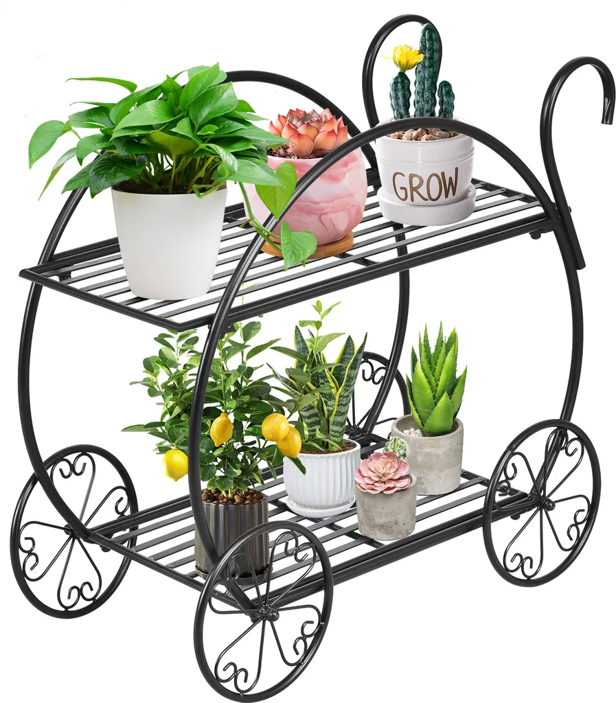 Étagère à plantes pour balcon et terrasse support déco à 2 niveaux noir