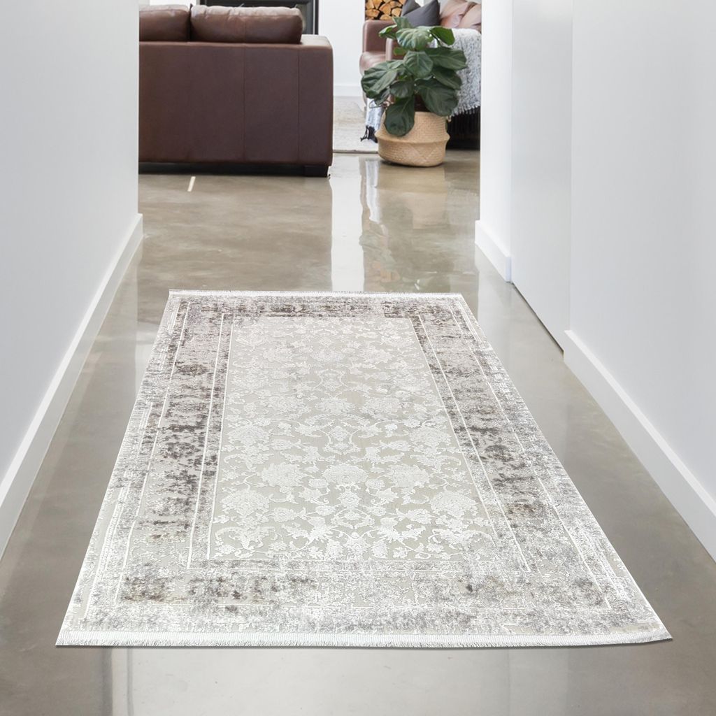 Edler Vintage Teppich Hochwertig & pflegeleicht für Wohnzimmer & Essbereich mit orientalischem Muster in creme Größe - 80 x 150 cm