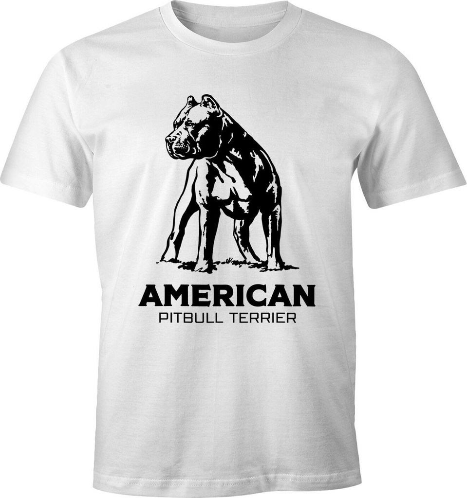 Herren T-Shirt mit American Pitbull Terrier Motiv Hunderasse Moonworks weiß XS