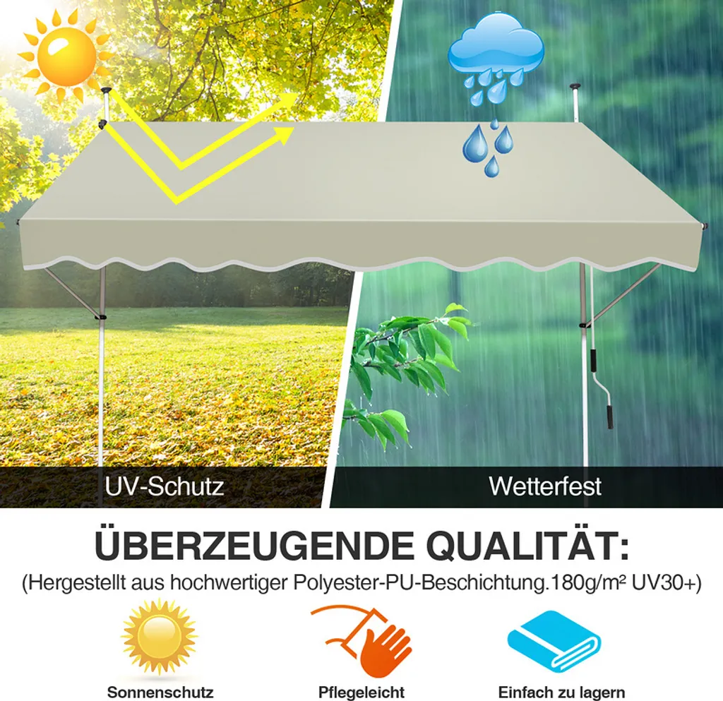 Offerta Tenda da Sole Fiqops 3.5M Beige: Retrattile e Impermeabile - 5