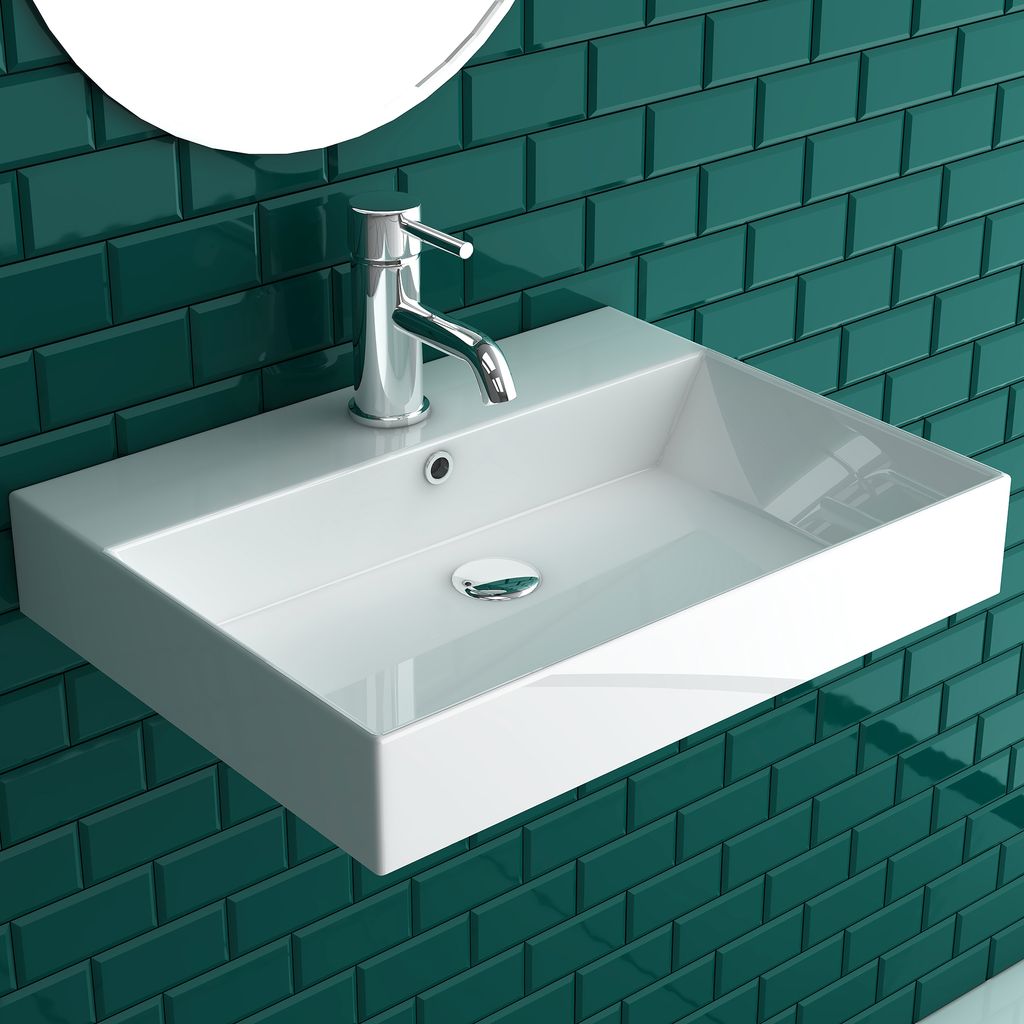Alpenberger Waschbecken Gäste WC | Aufsatzwaschbecken mit Hahnloch | Waschtisch Bad Waschplätze | Keramik Handwaschbecken 60 cm Breit | Gästewas...
