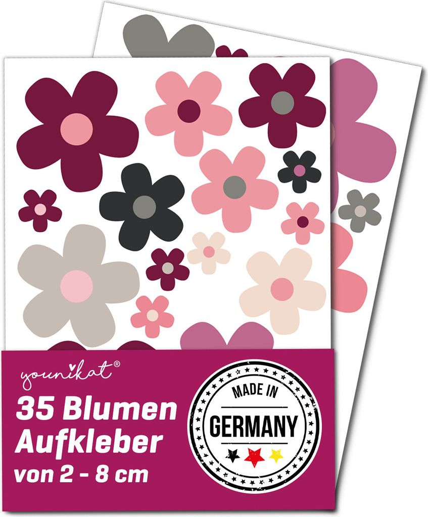 younikat Aufkleber Blumen I 35 Stück I Flower-Power Sticker für Koffer Fahrrad Küche Bad Fahrzeugaufkleber I wetterfest I kfz286