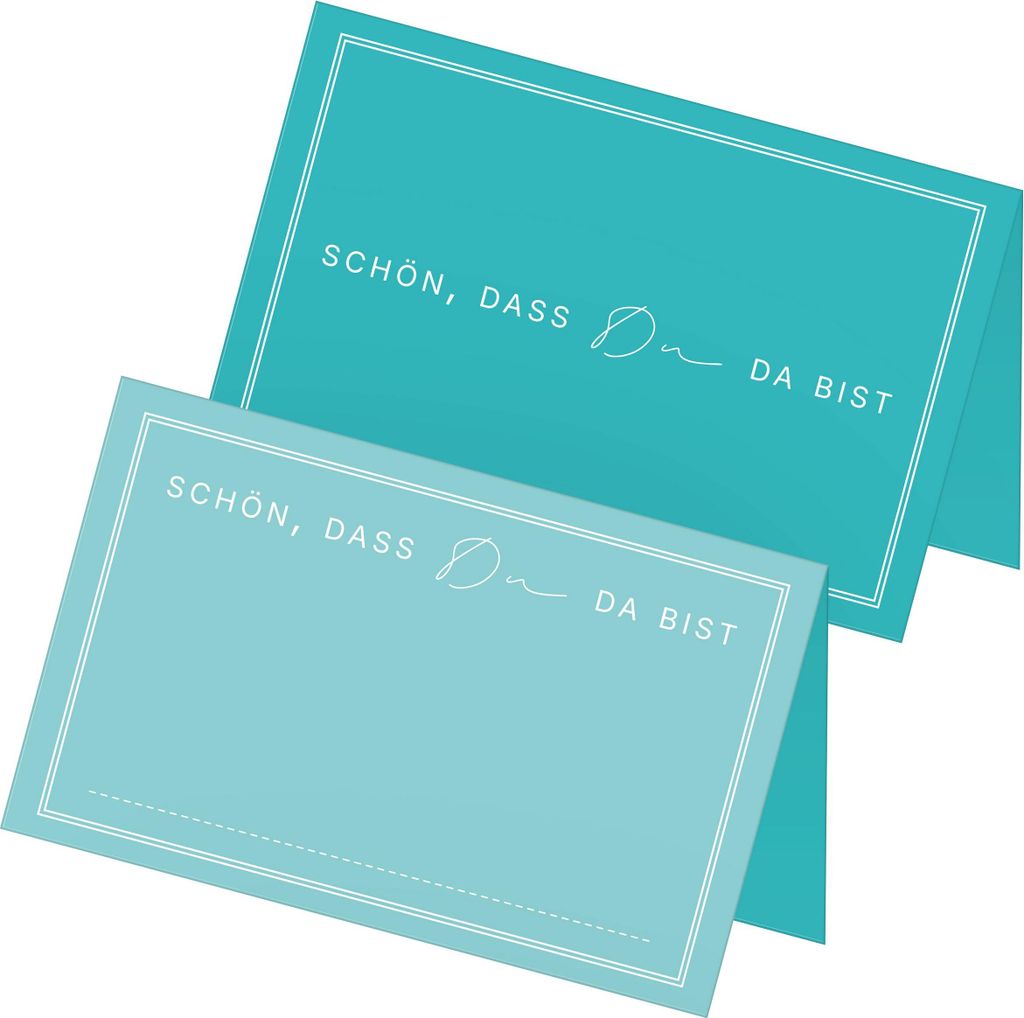 ITENGA 48x Tischkarten Schön dass du da bist V3 aqua