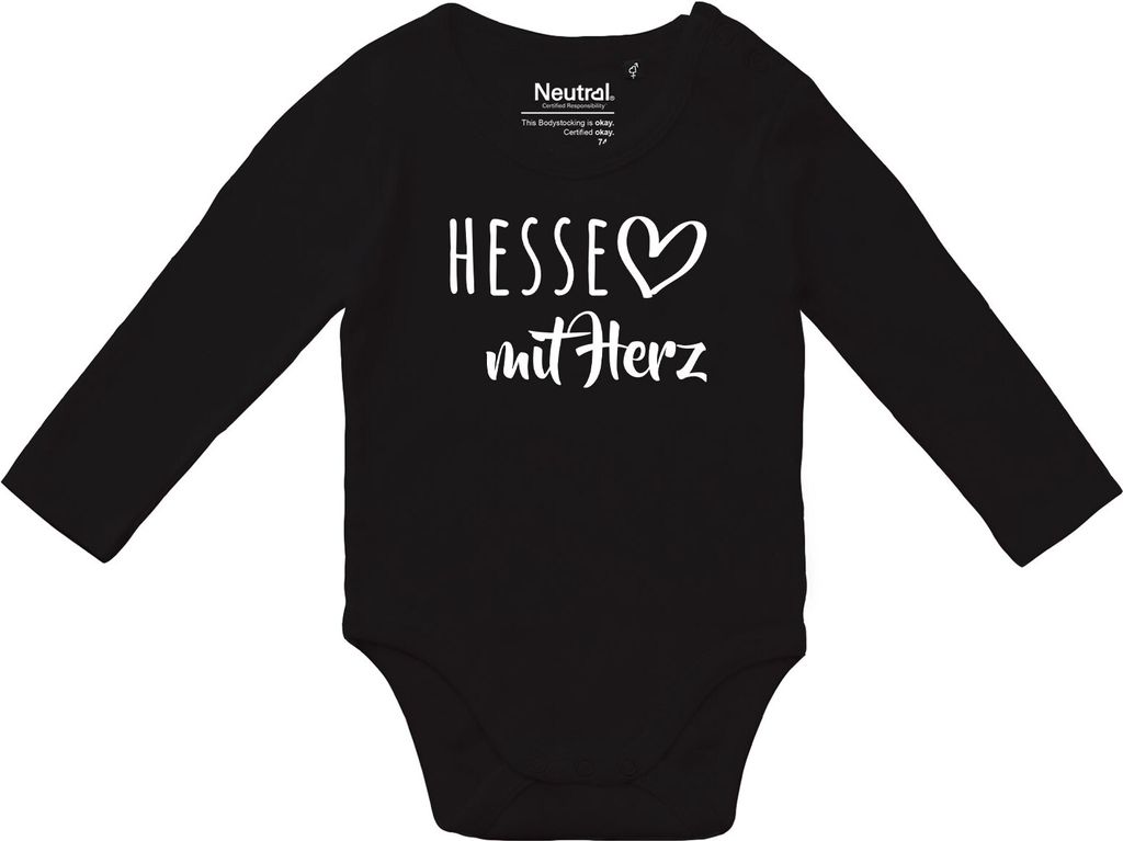 Huuraa Baby Body Hesse mit Herz 74 Black Baumwolle Fairtrade Langarmbody Geschenkidee