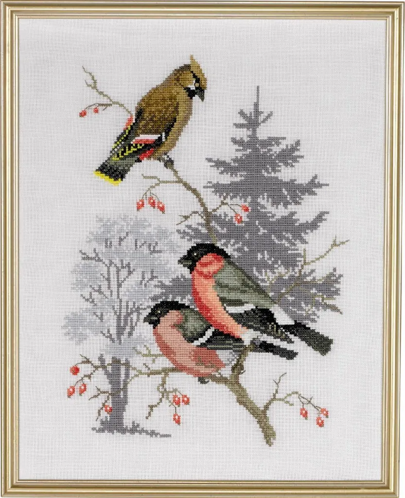 Kit broderie Eva Rosenstand Bouvreuil et queue de soie 40x50cm 12-454