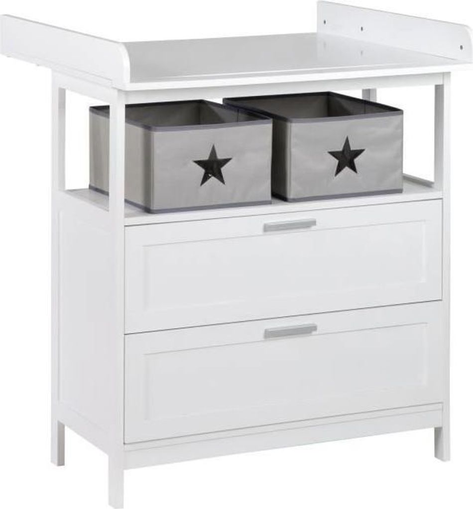 Wickelkommode, Roba Hamburg, 2 Schubladen, 2 Aufbewahrungsboxen, Weiß, 92 cm Höhe