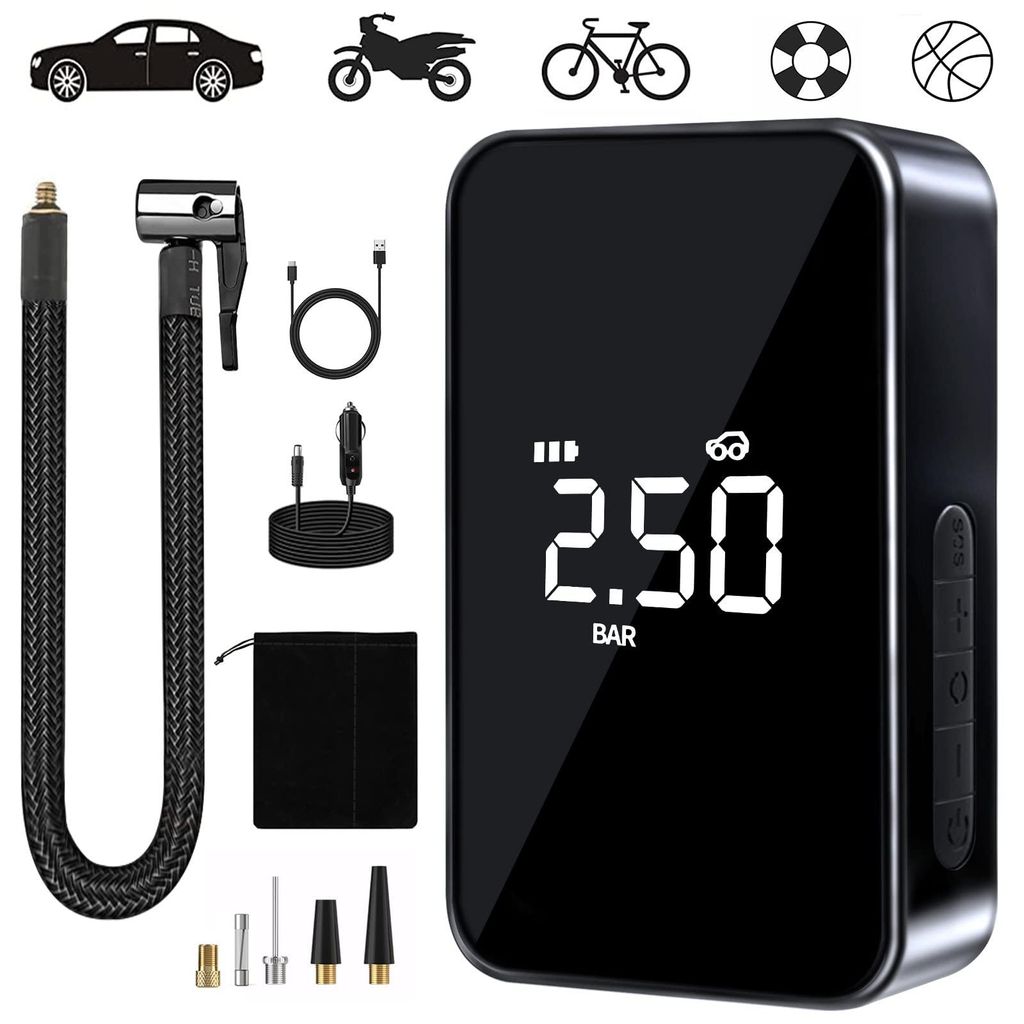 Luftpumpe Mini Kompressor Klein: 150psi Fahrradpumpe Elektrisch 6000mah Tragbare Elektrische Pumpe für Autos und Fahrräder