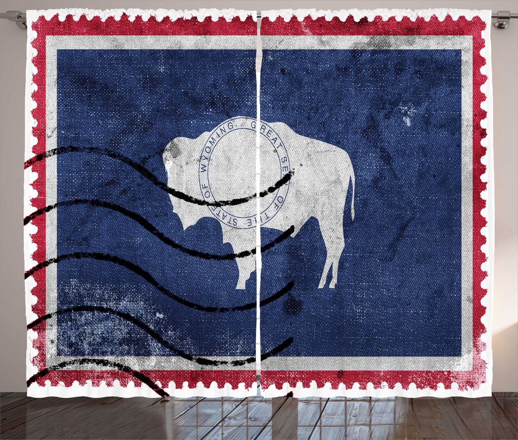 ABAKUHAUS Wyoming Rustikaler Gardine, Alte Briefmarke Wie Flagge, Schlafzimmer Kräuselband Vorhang mit Schlaufen und Haken, 280 x 245 cm, Nachtbla...