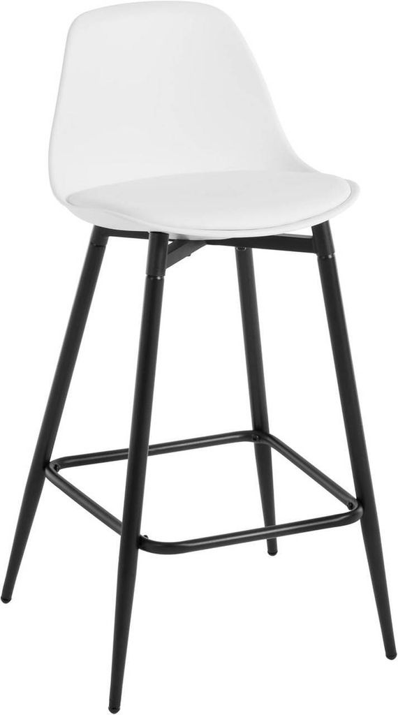 Klihome Barhocker, Küchenhocker PP, mit Fußstütze, gepolstert, Metallbeinen, Weiß