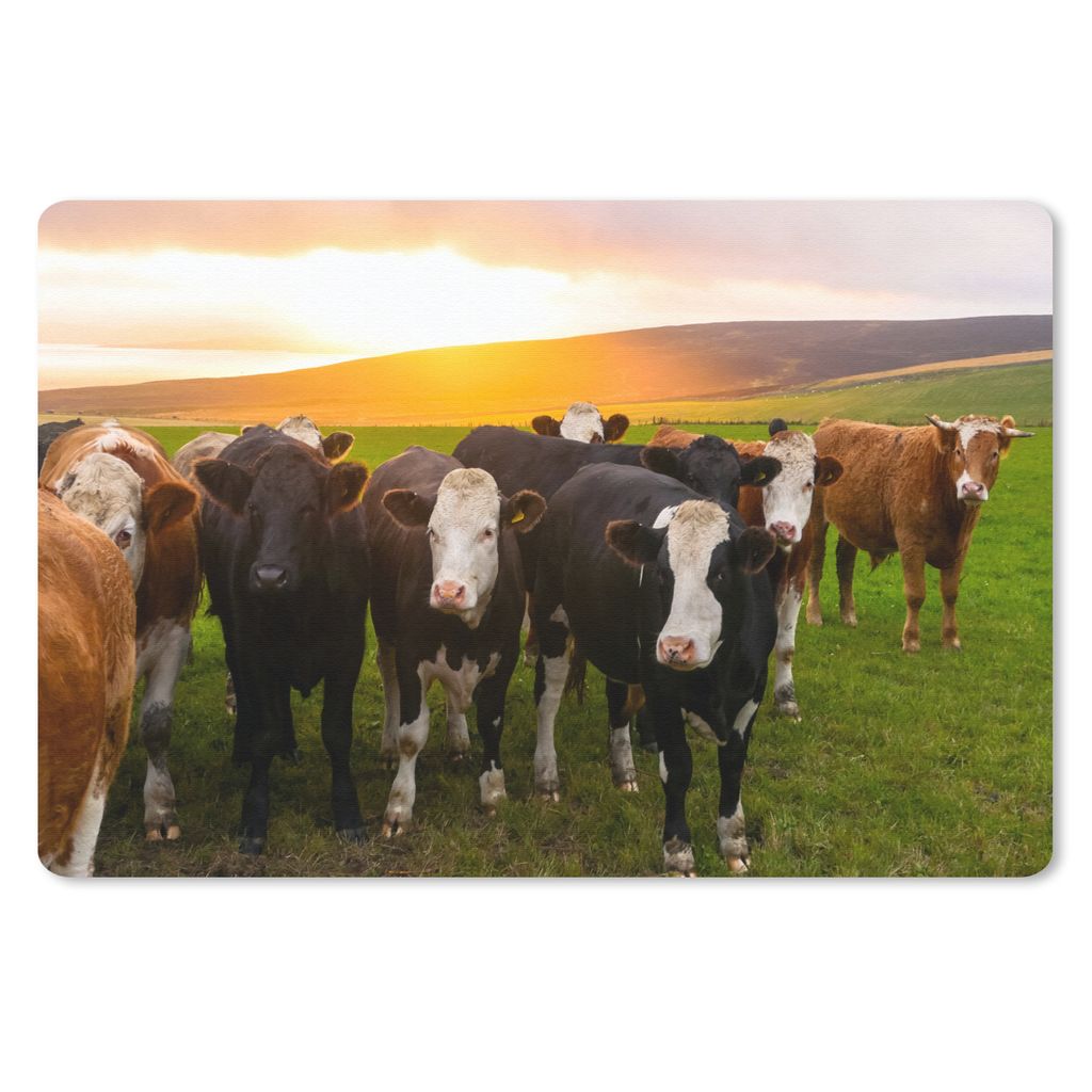 MuchoWow Mauspad Mousepad Kühe - Hügel - Sonnenuntergang - Gras - Grün 27x18 cm - Mousepads - Maus Mat - Pad - Mausunterlage - Büroartikel - ...
