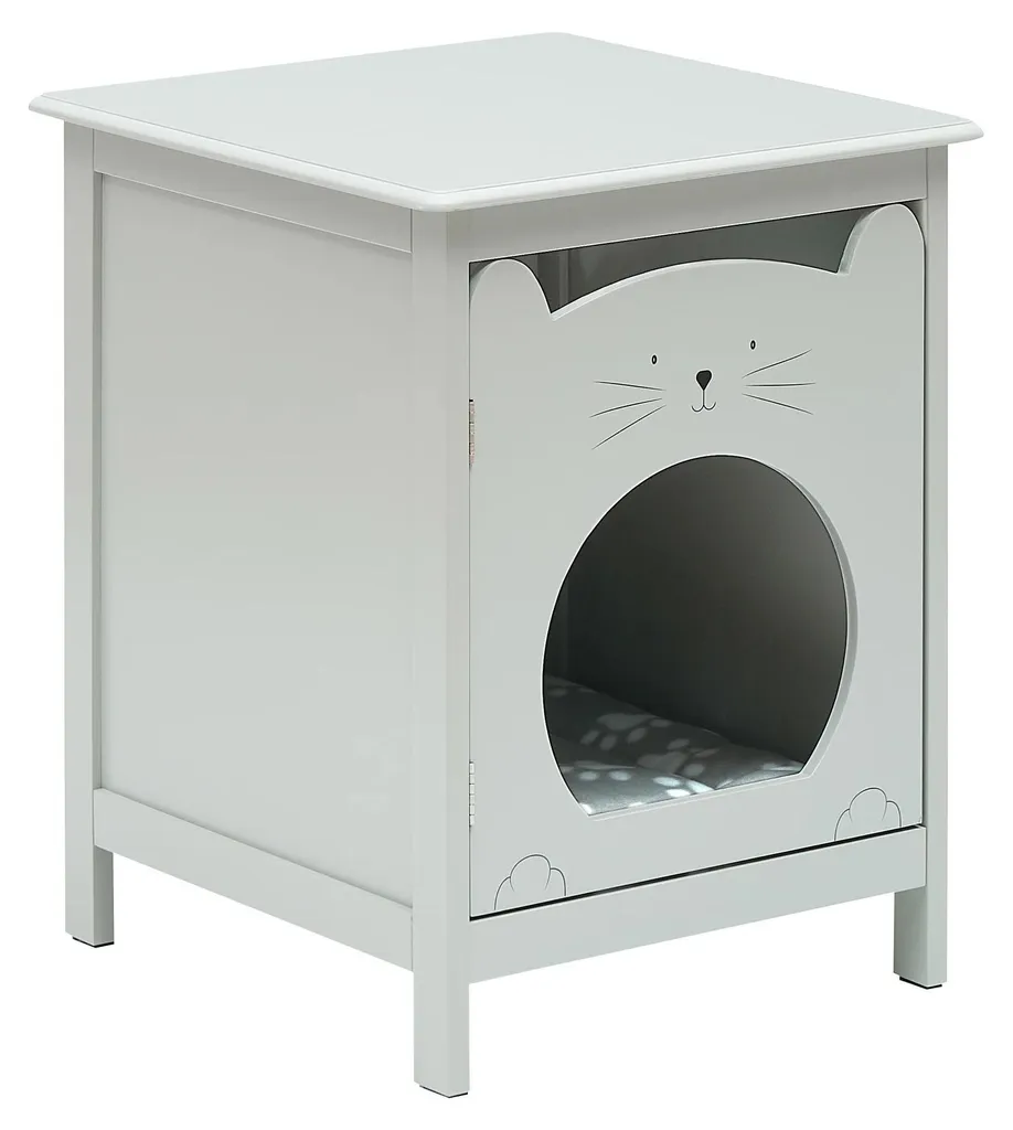Table de chevet moderne grise avec niche pour animal domestique intégré