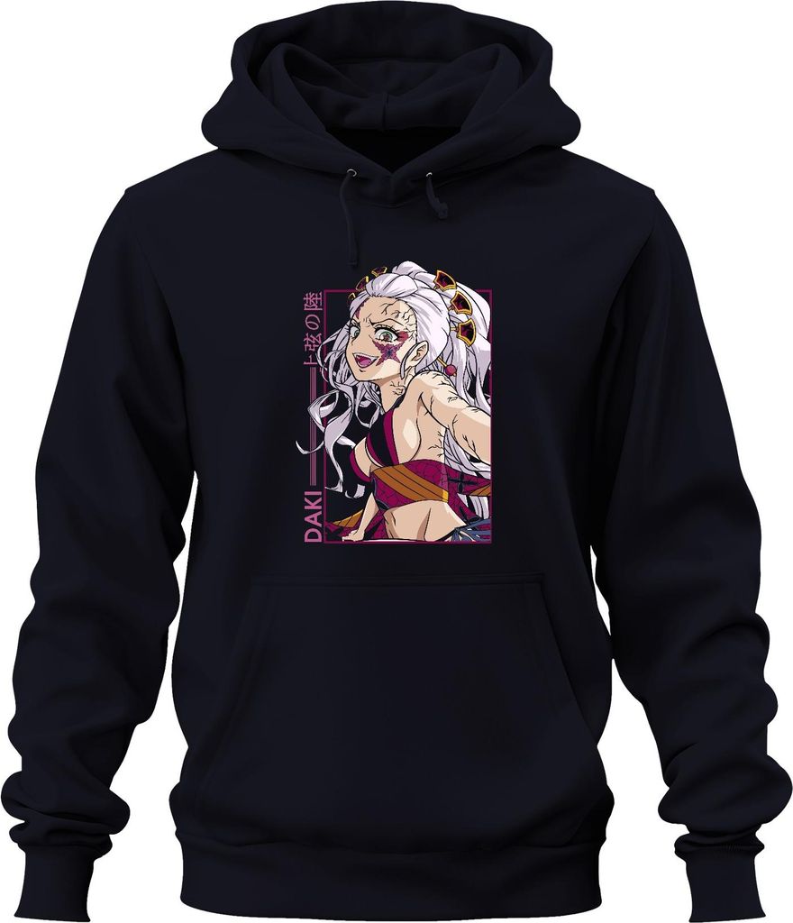 Daki Kimetsu no Yaiba Anime weisse Haare Rissige Haut Otaku Uni Hoodie Kapuzenpullover, Navy, 3XL