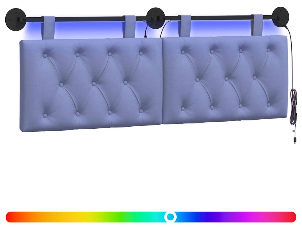 vidaXL Hängendes Kopfteil Mit LED Licht Jeans blau Stoff