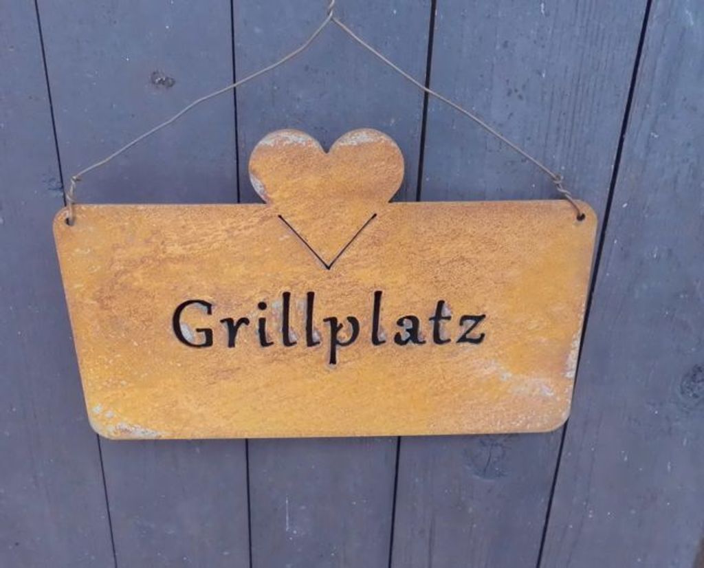 Dekoratives Eisenschild " Grillplatz " 25 x 16 cm Echtrost Geschenk