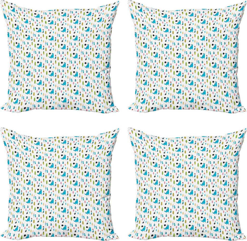 ABAKUHAUS Drachen Kissenbezug Set (4 Stück), Junge und Mädchen Tier, Moderner Doppelseitiger Digitaldruck, 50 cm x 50 cm, Mehrfarbig