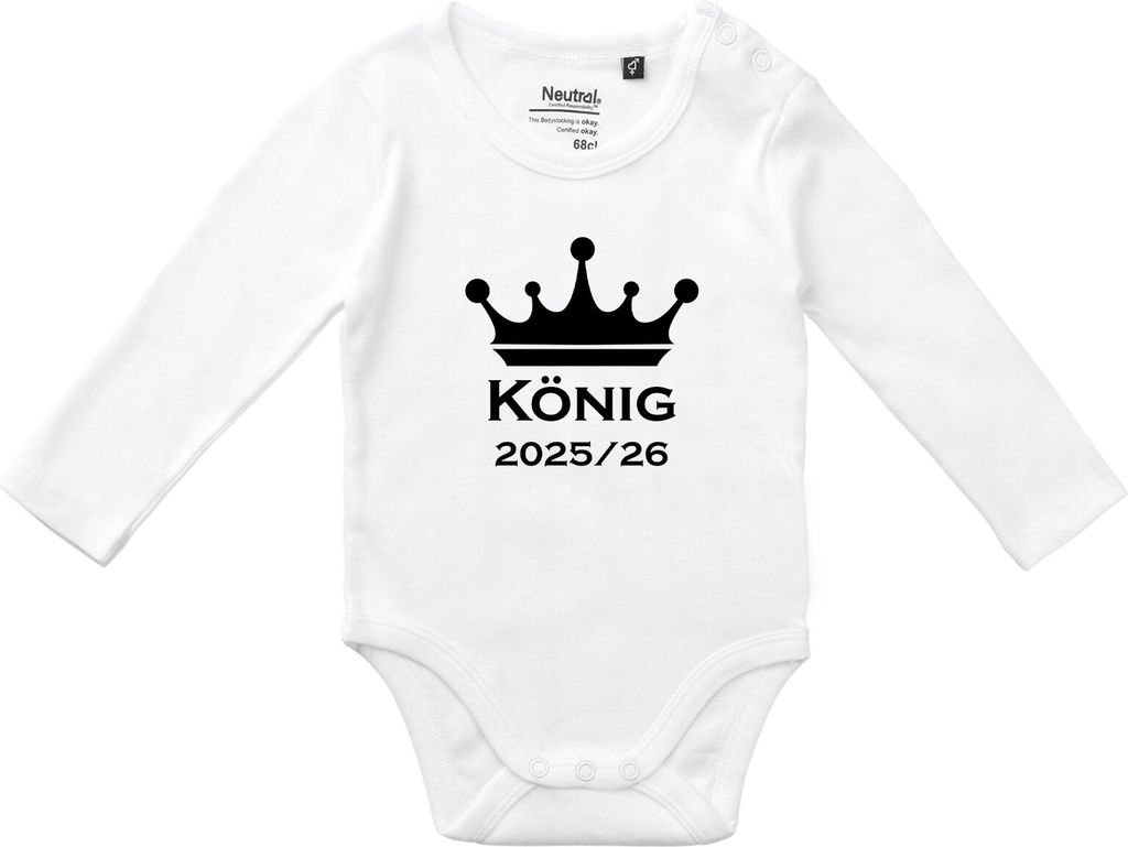 Huuraa Baby Body König 2025/26 Schützenkönig 74 White Baumwolle Fairtrade Langarmbody Geschenkidee