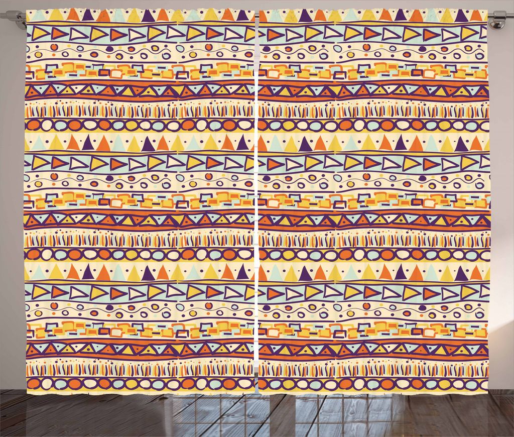 ABAKUHAUS Primitive Rustikaler Gardine, mexikanische Art, Schlafzimmer Kräuselband Vorhang mit Schlaufen und Haken, 280 x 245 cm, Mehrfarbig