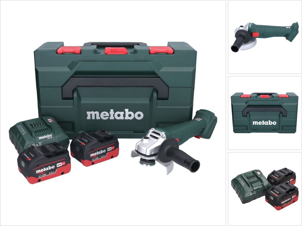 Metabo W 18 7-125 Akku Winkelschleifer 18 V 125 mm + 2x Akku 5,5 Ah + Ladegerät + metaBOX
