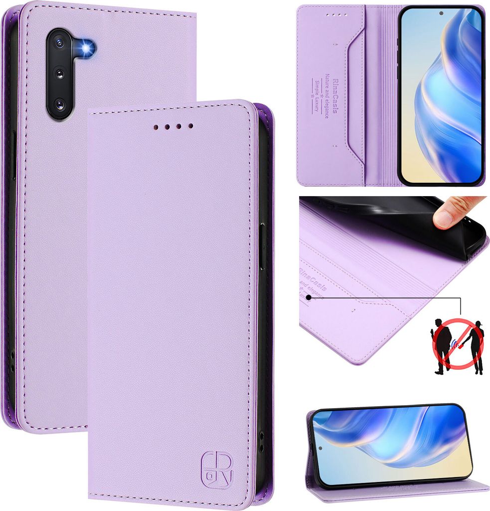 Lederhülle für Samsung Galaxy Note 10 Hülle Flip Brieftasche Kartenfächern Ständer Schutzhülle Violett