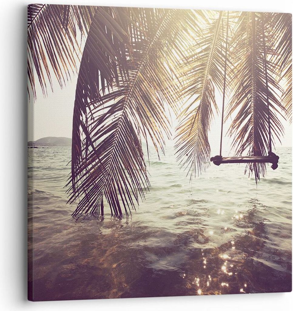 Bild auf Leinwand - Leinwandbild - Meer Palme Wasser - 30x30cm - Wand Bild - Wanddeko - Wandbilder - Leinwanddruck - Bilder - Kunstdruck - Wanddeko...