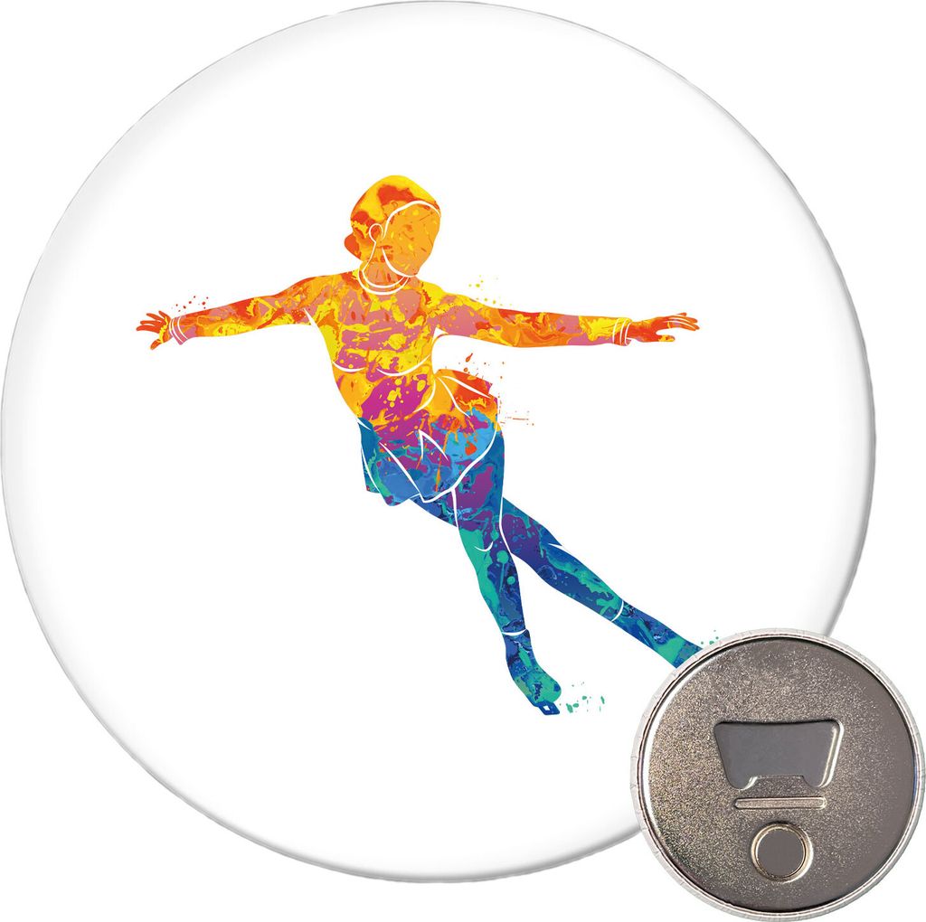 Huuraa Magnet Eiskunstlauf bunte Silhouette 59mm Kühlschrankmagnet rund Flaschenöffner Geschenkidee