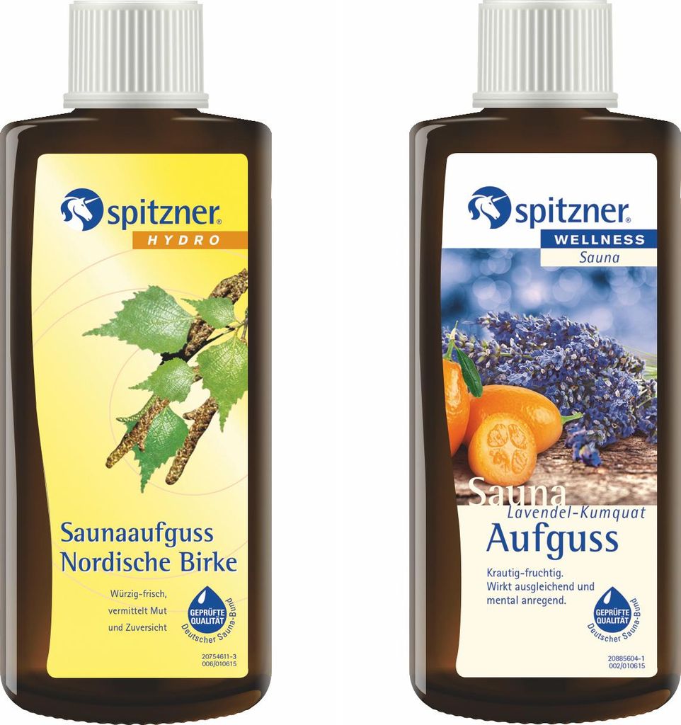 Spitzner 2 Düfte Nordische Birke und Lavendel Kumquat Saunaaufguss mit je 190ml