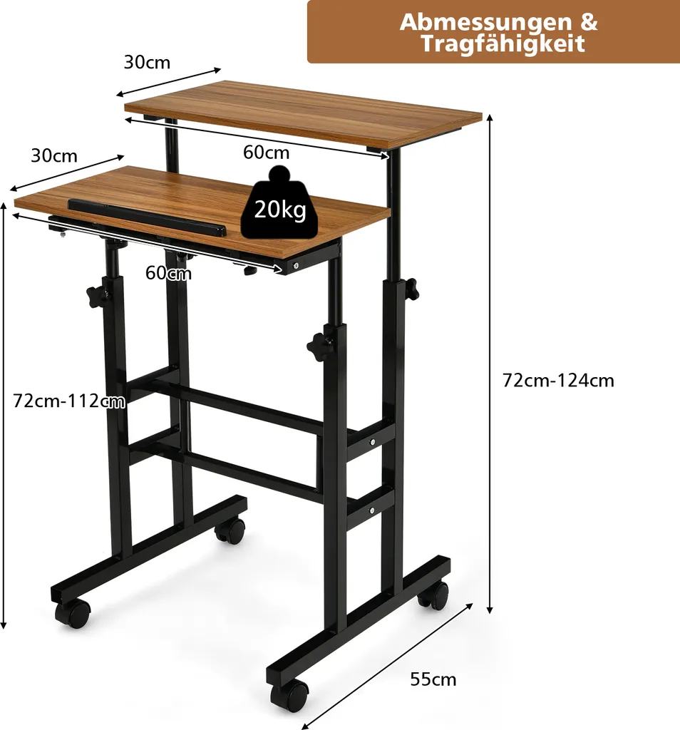 Table pour ordinateur portable réglable en hauteur et stable à brun - 3