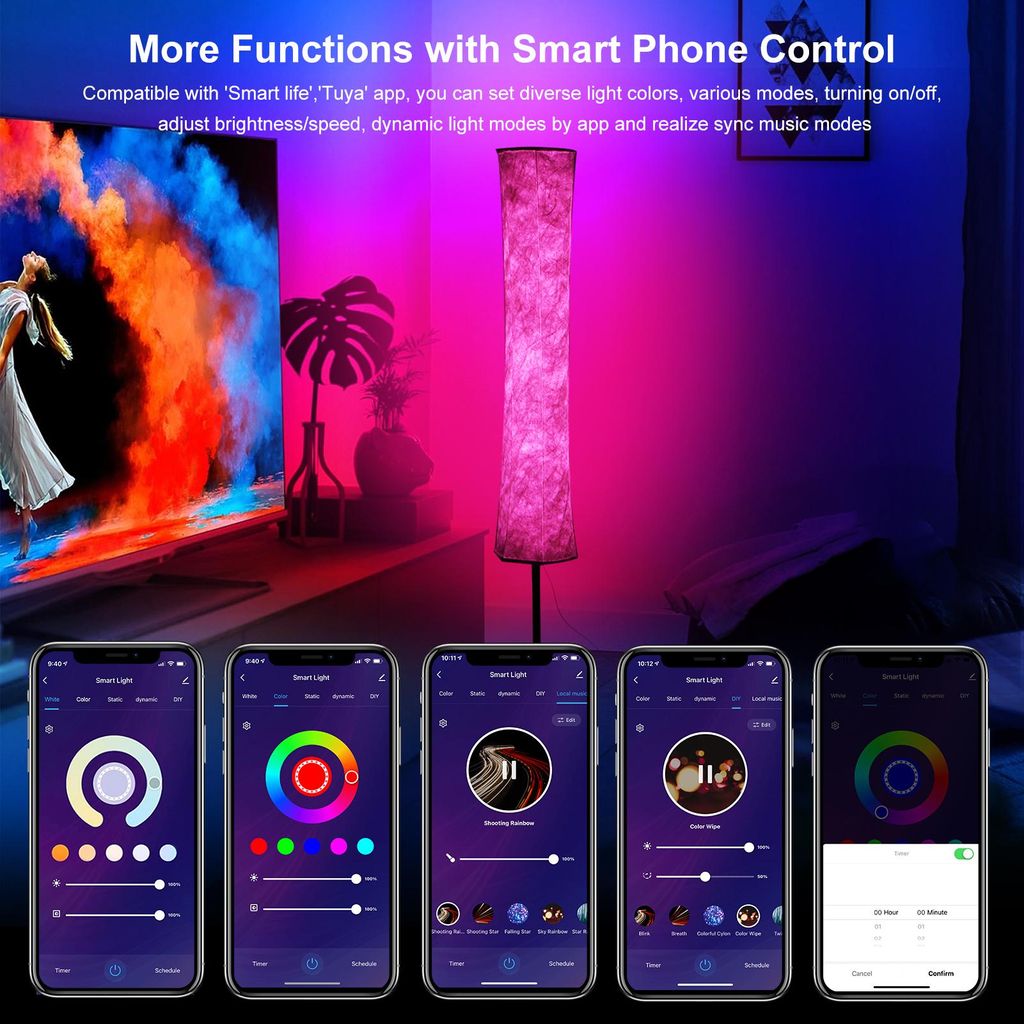 Neoglint A C85-265V 11W Sechseck RGB Stehleuchte Stehlampe unterstützt drahtlos verbunden/ Telefon App Steuerung/ Controller/ Sprachsteuerung/ 32 ...