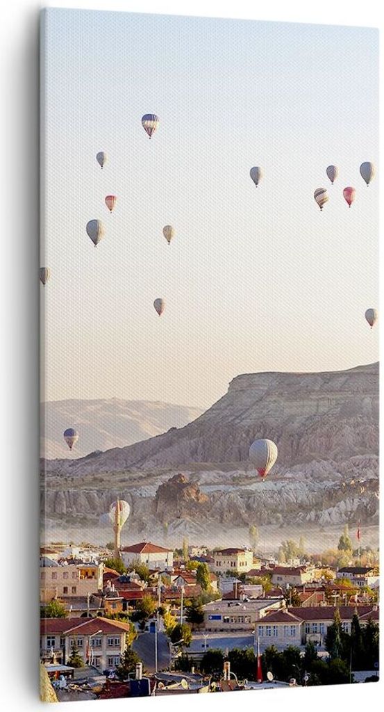 Bild auf Leinwand - Leinwandbild - Berge Ballon Flug - 55x100cm - Wand Bild - Wanddeko - Wandbilder - Leinwanddruck - Bilder - Kunstdruck - Wanddek...