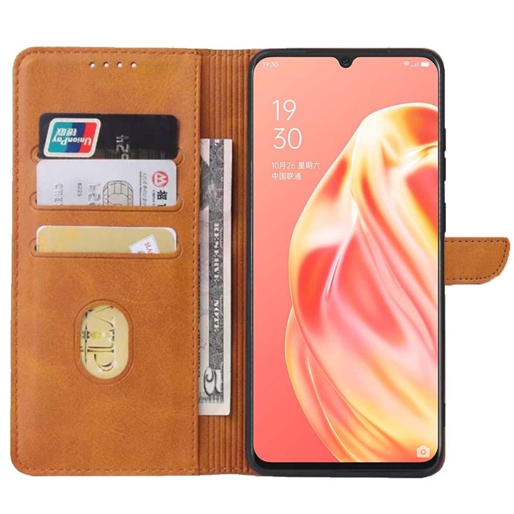 Geschikt voor Oppo A91 Telefoonhoesje Kunstleer met Magnetisch lipje en Pasjeshouder Book Case met Klepje - Bruin - Smartphonica